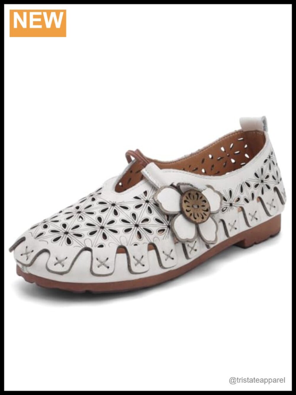 Women's Floral Woven Mary Jane Flats Buckle Slip-On Leather Walking Shoes